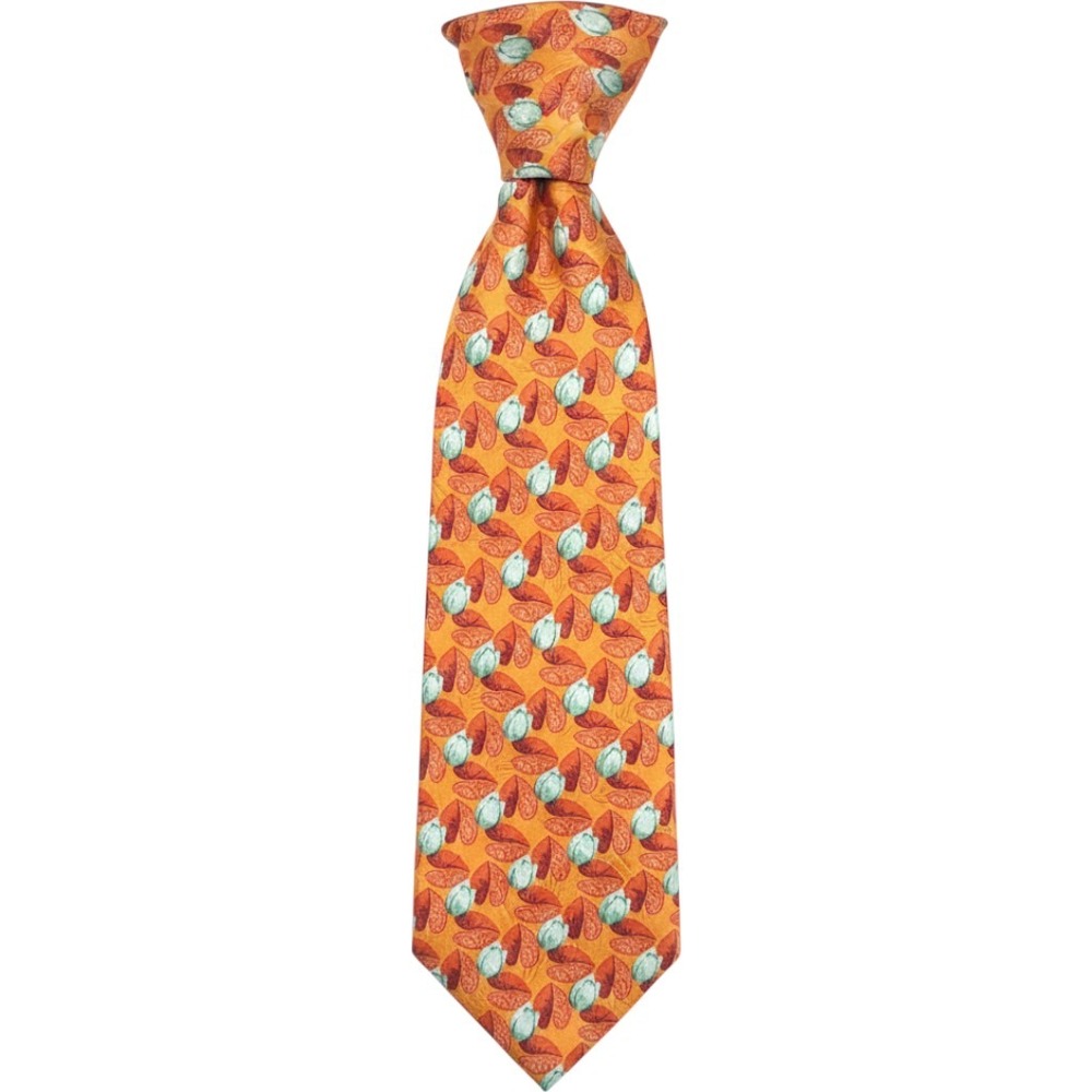 Vintage Ermenegildo Zegna Silk Necktie OS Orange Floral Botanical Made in Italy